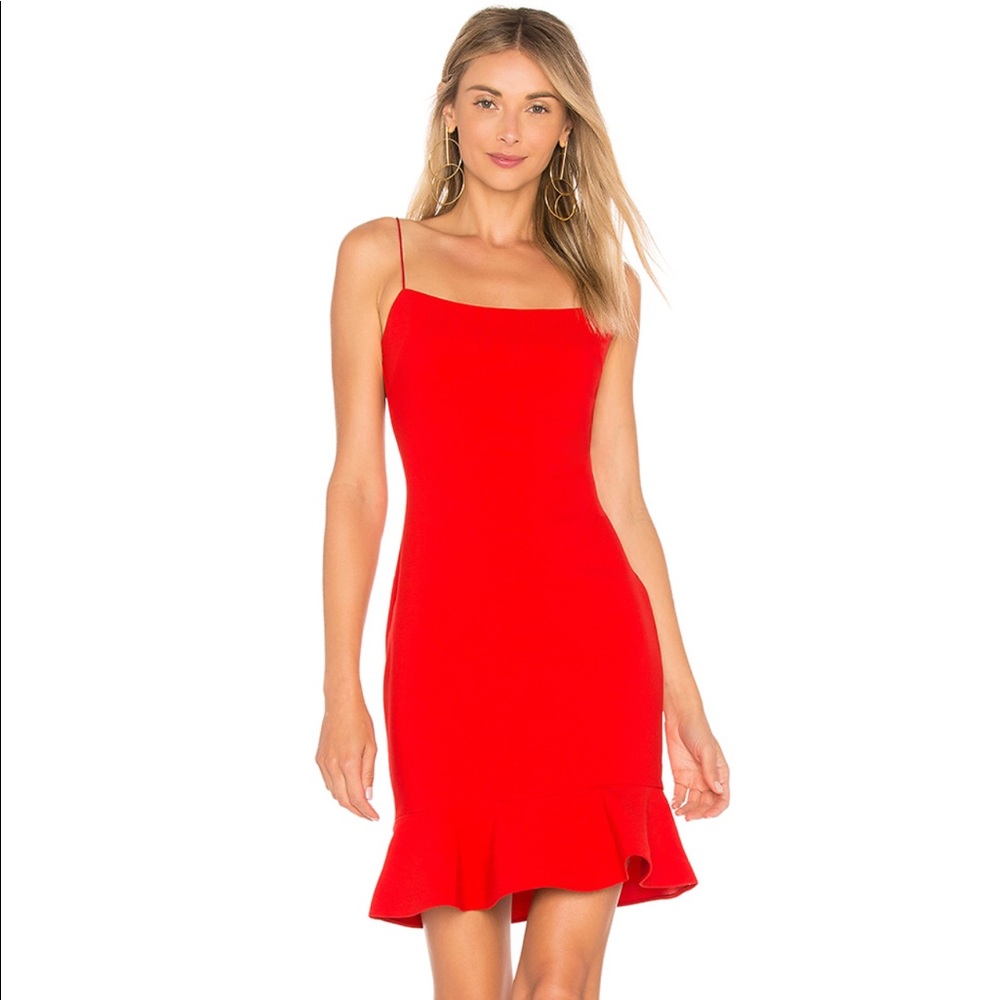 LIKELY Blank Flounce Dress Scarlet